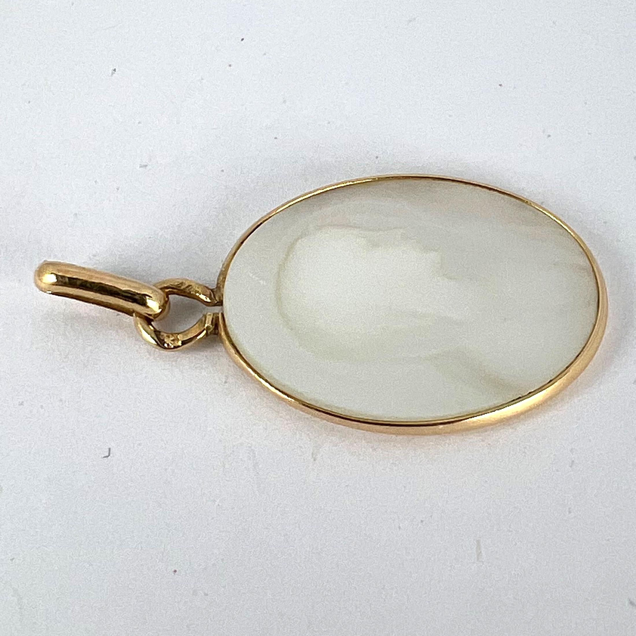 French Virgin Mary Mother of Pearl 18K Yellow Gold Charm Pendant 10