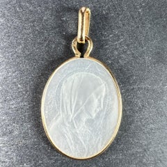 French Virgin Mary Mother of Pearl 18K Yellow Gold Charm Pendant