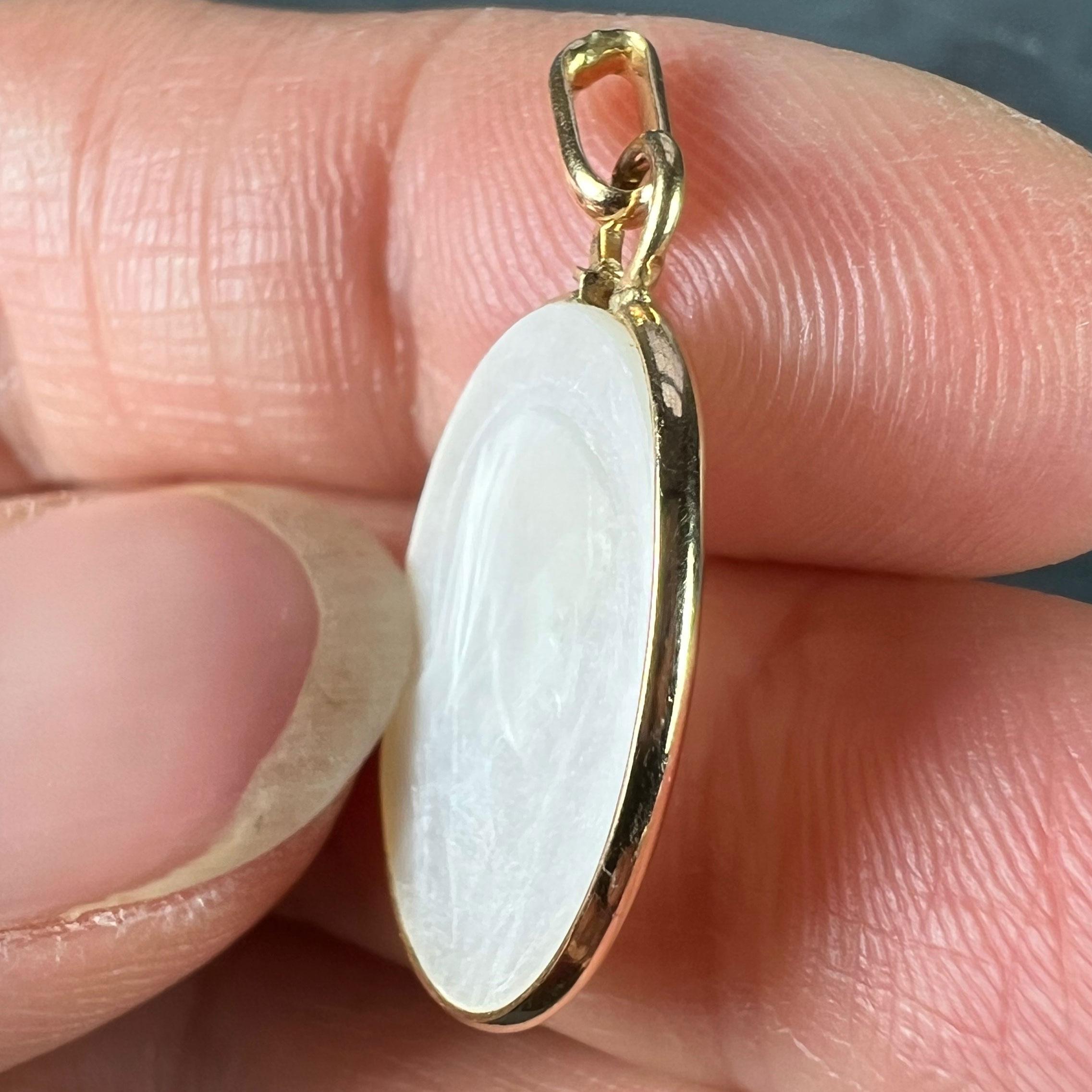 French Virgin Mary Mother of Pearl 18K Yellow Gold Charm Pendant 3