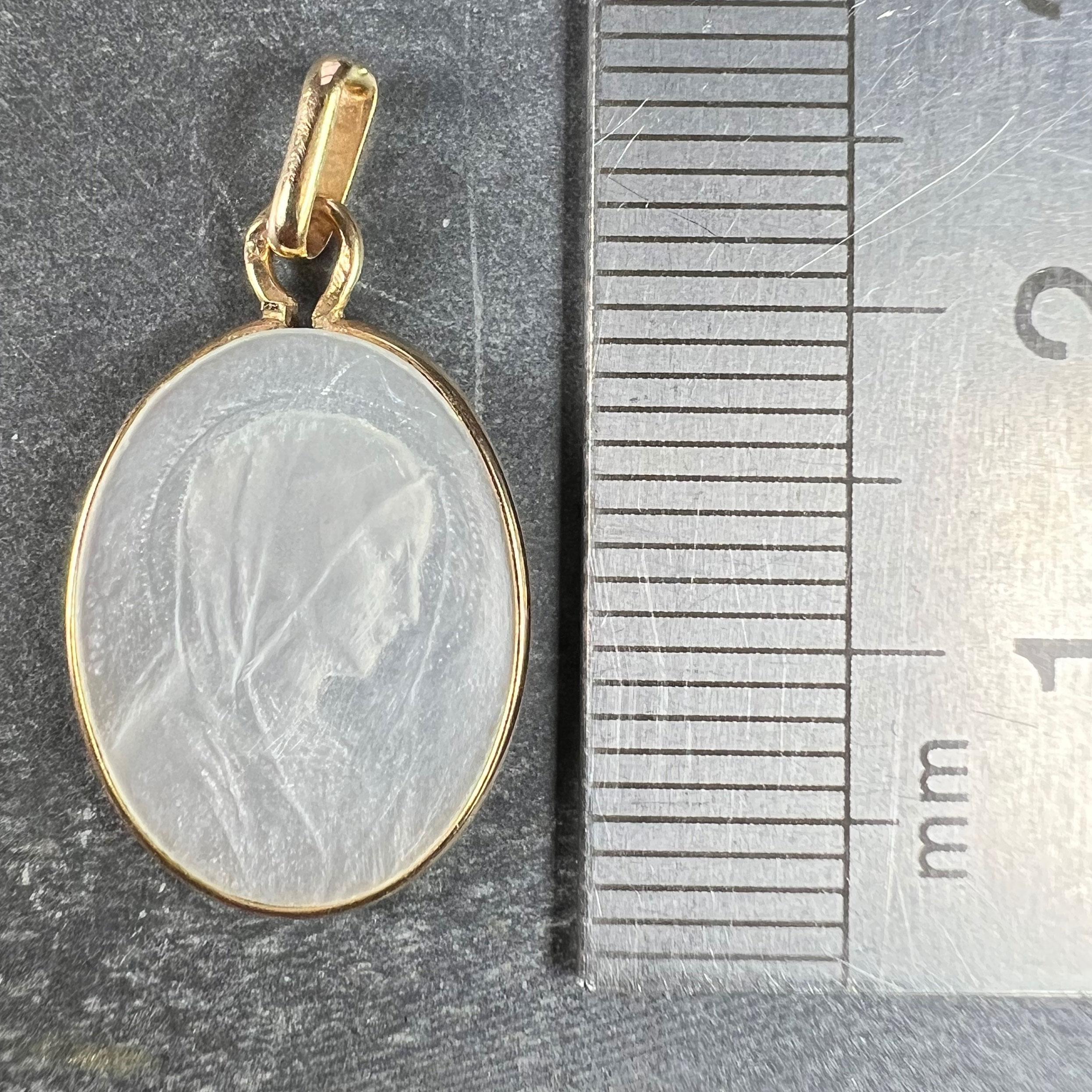French Virgin Mary Mother of Pearl 18K Yellow Gold Charm Pendant 5