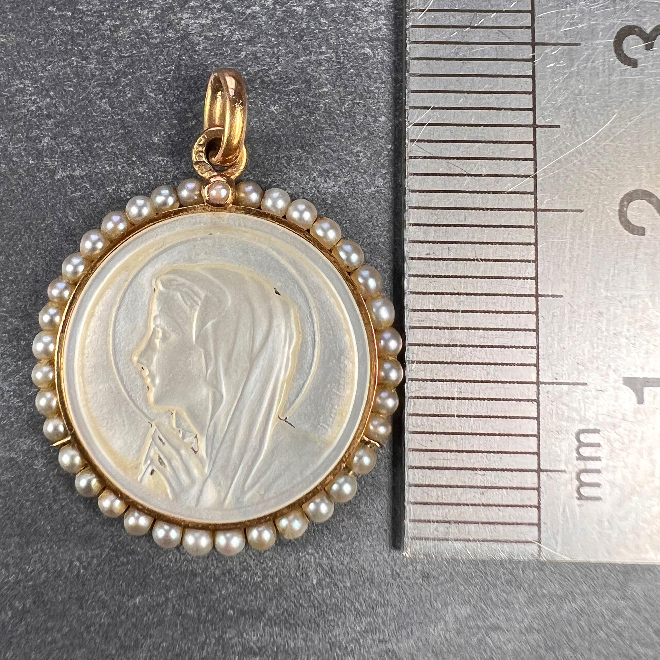 18 Karat Gelbgold Perlen-Charm-Anhänger Französisch Jungfrau Maria Perlmutt 3