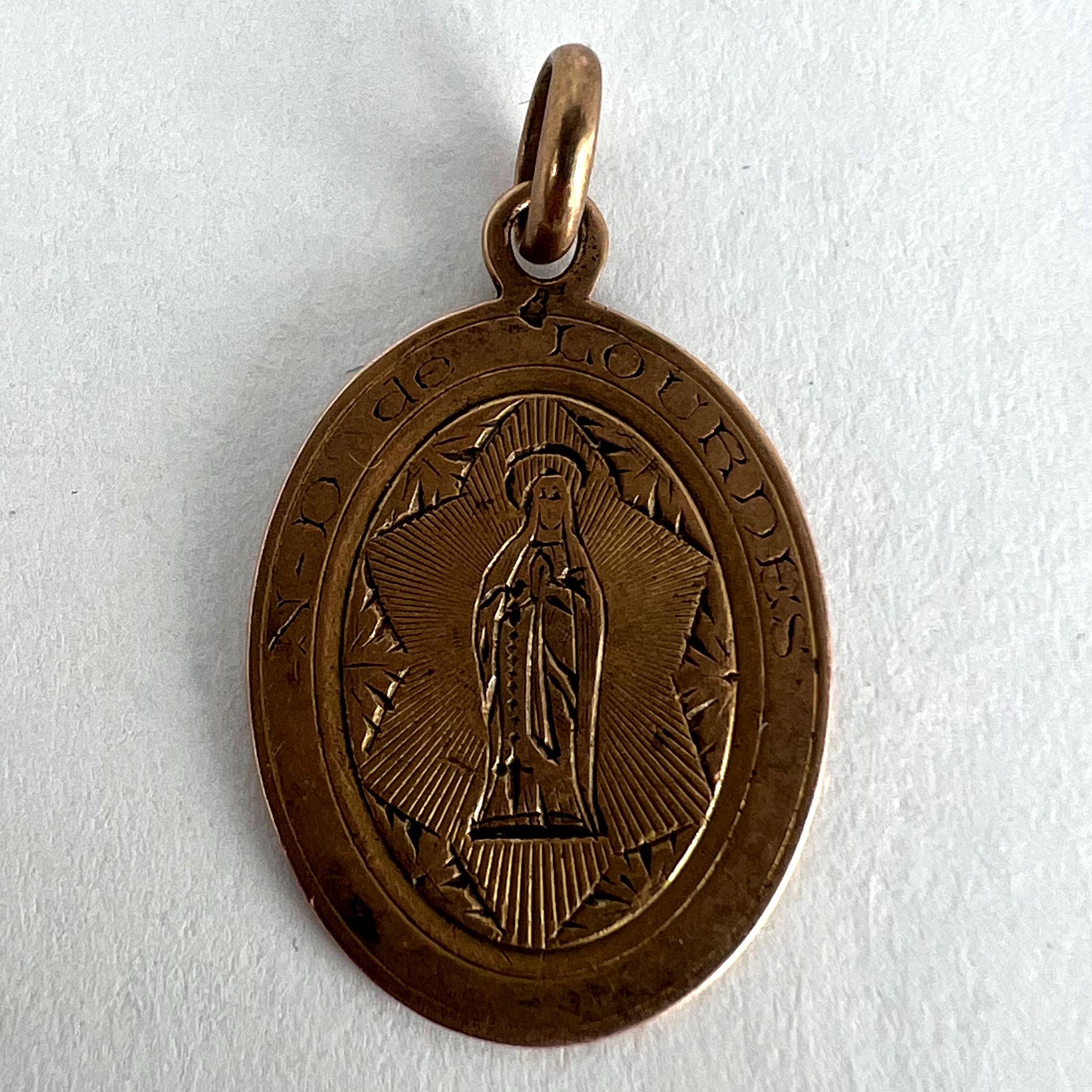 French Virgin Mary Notre Dame de Lourdes 18K Rose Gold Medal Charm Pendant For Sale 7