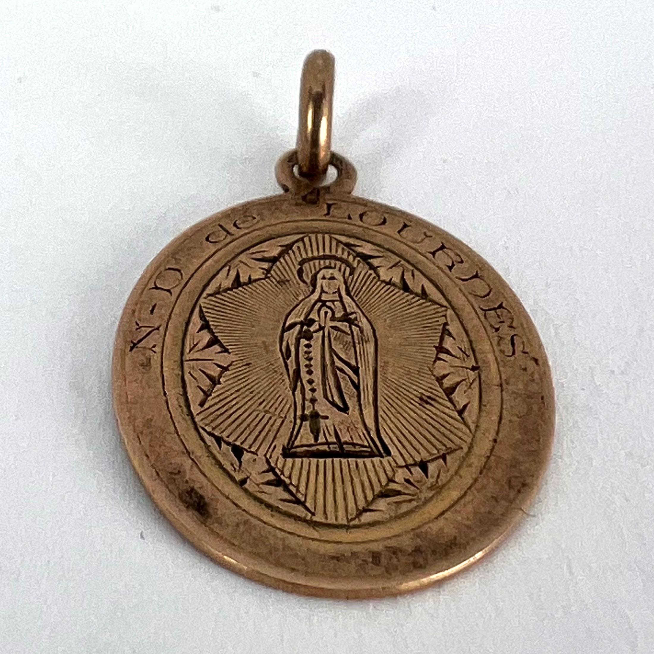 French Virgin Mary Notre Dame de Lourdes 18K Rose Gold Medal Charm Pendant For Sale 9