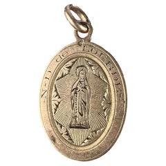 Vintage French Virgin Mary Notre Dame de Lourdes 18K Rose Gold Medal Charm Pendant