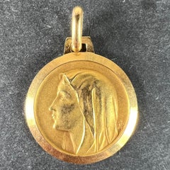 French Virgin Mary Notre Dame de Lourdes 18K Yellow Gold Religious Medal Pendant