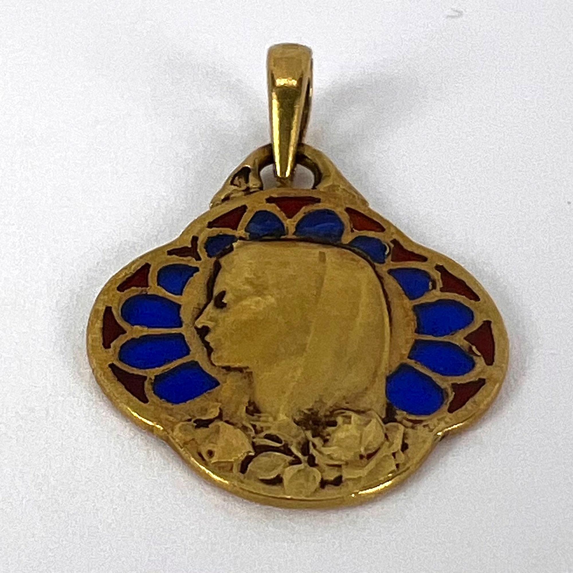 French Virgin Mary Plique A Jour Enamel 18K Yellow Gold Charm Pendant For Sale 11