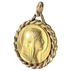 French Virgin Mary Rolled 18K Yellow Gold FIX Charm Pendant