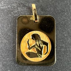 French Virgo Starsign Zodiac 18K Yellow Gold Charm Medal Pendant