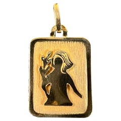 French Virgo Starsign Zodiac 18K Yellow Gold Charm Medal Pendant