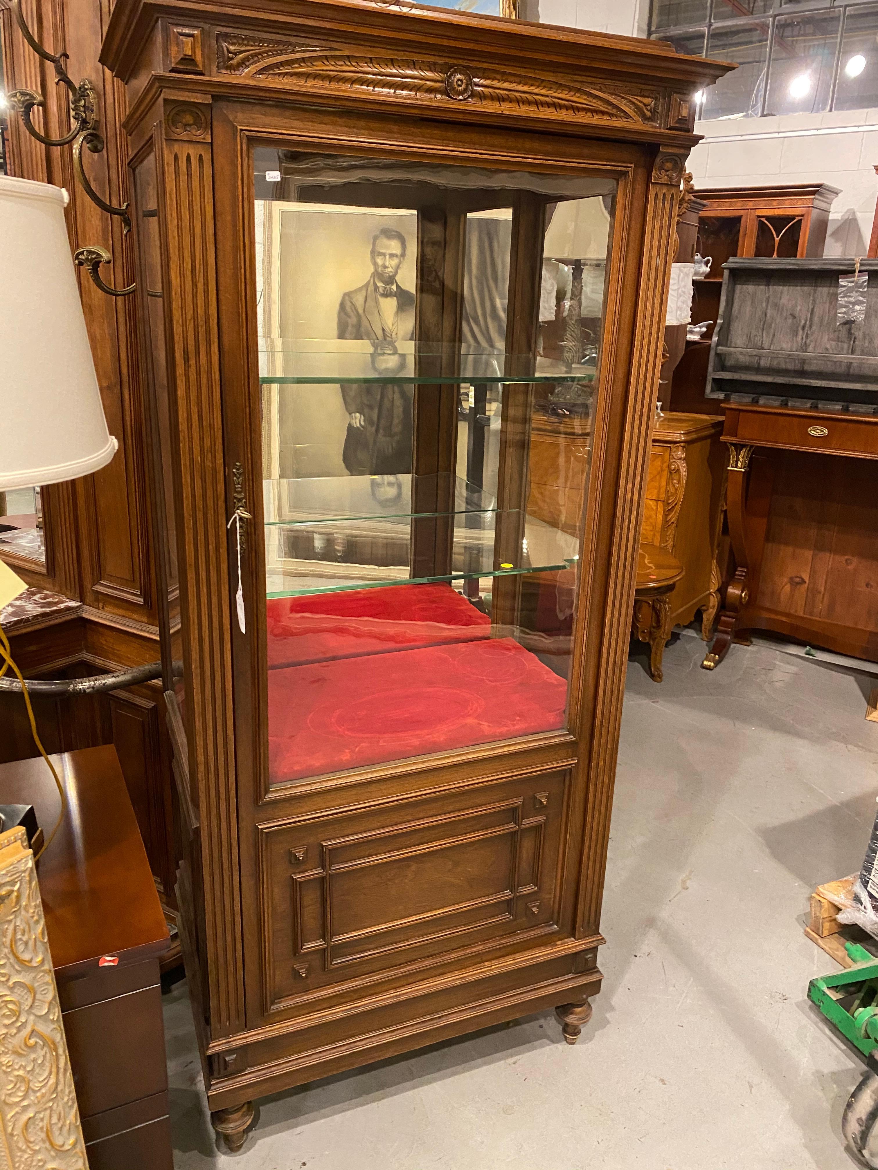 French Vitrine Cabinet, Glass Door Walnut, Rosewood with Ormolu Mounts For Sale 2