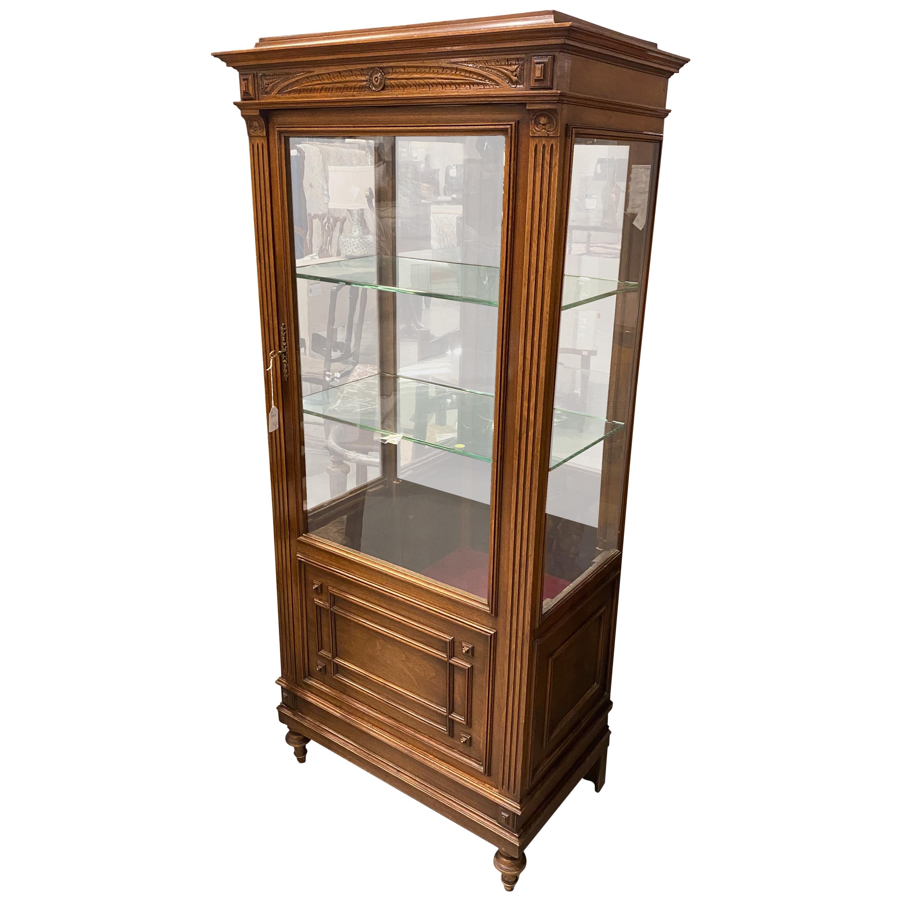 French Vitrine Cabinet, Glass Door Walnut, Rosewood with Ormolu Mounts For Sale