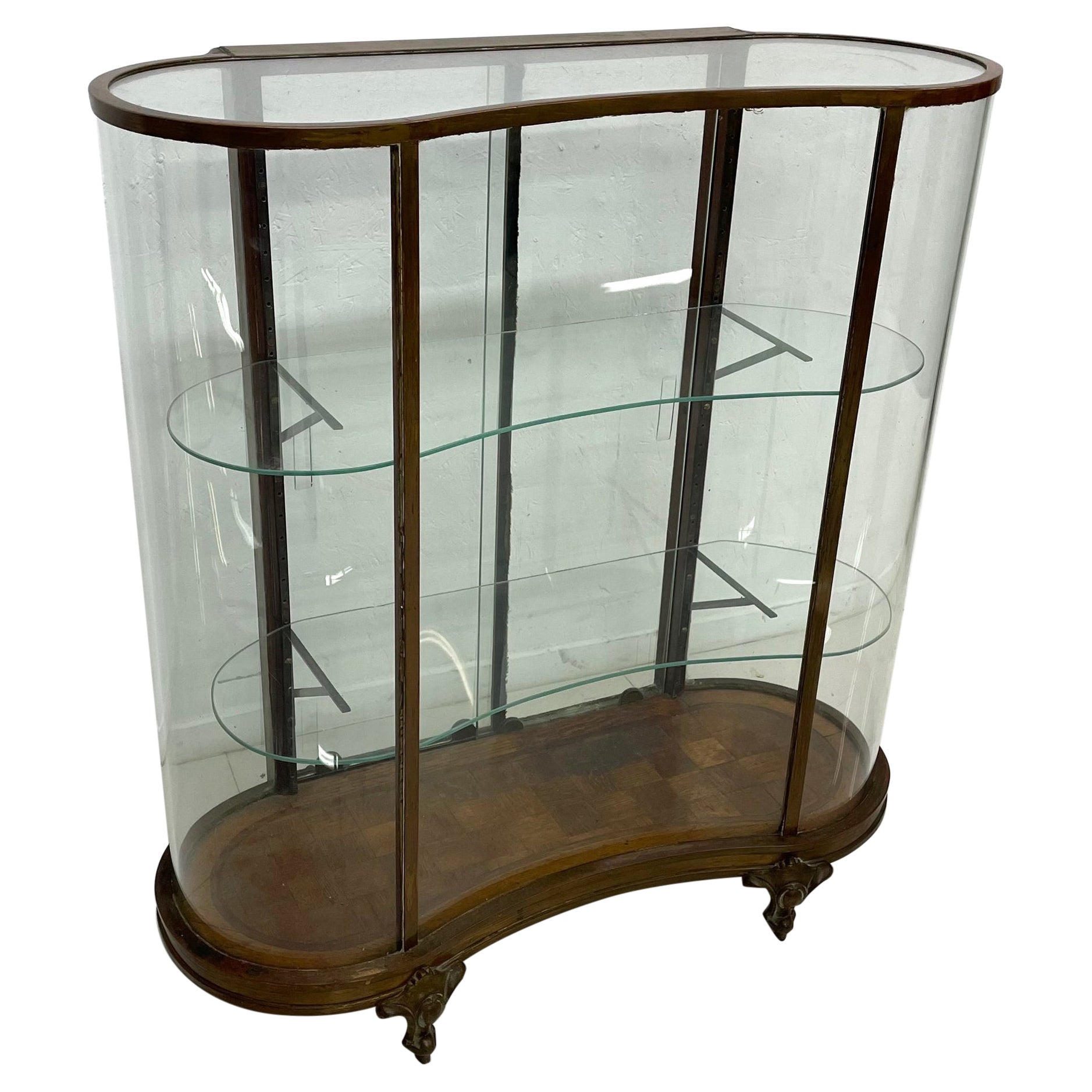 French Vitrine Curved Glass Cabinet Patinated Bronze Display Case 1920s Arte