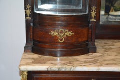 French Vitrine with Marble-Top Mahogany Hand Carved, 19th Century