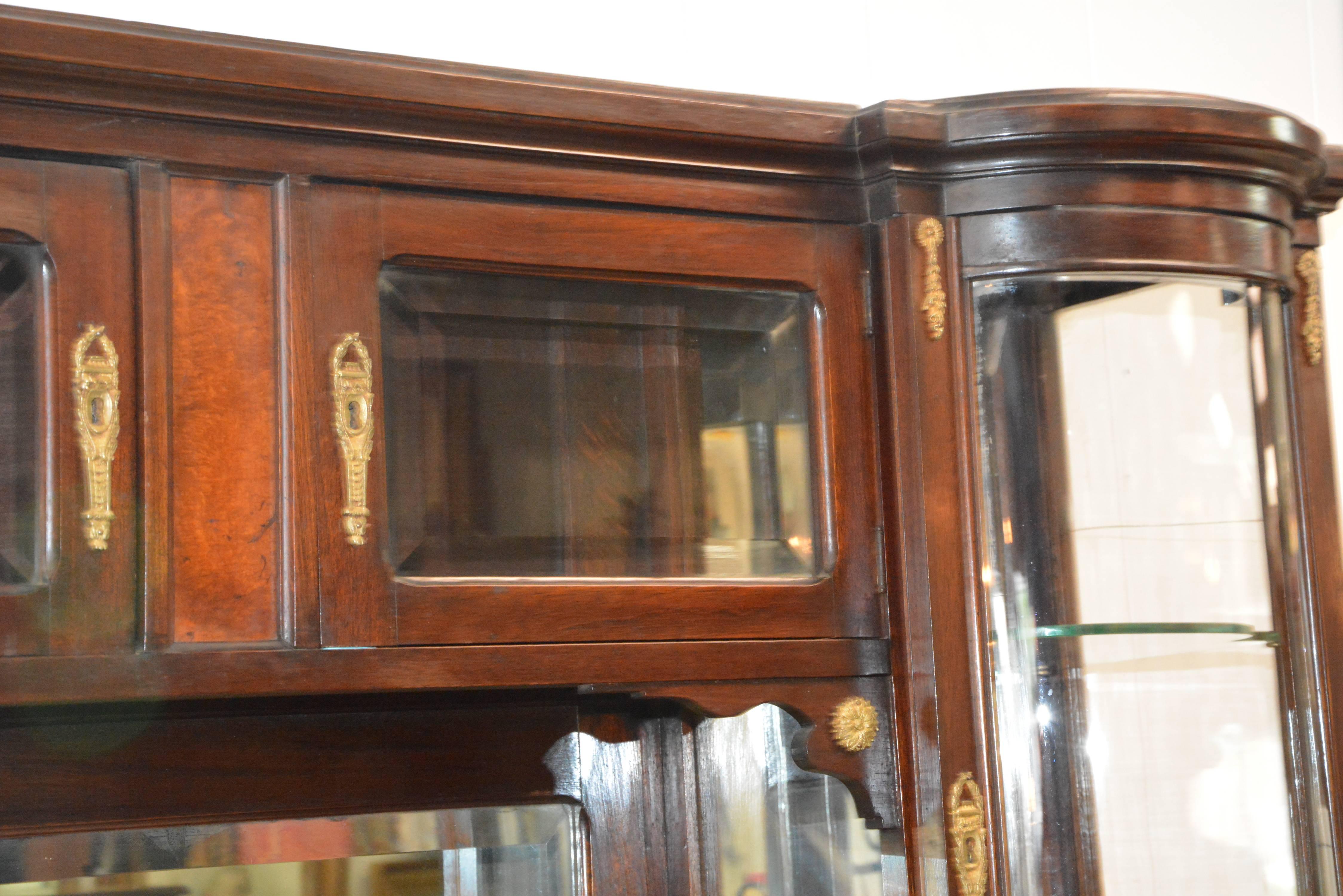 Hand-Carved French Vitrine with Marble-Top Mahogany Hand Carved, 19th Century For Sale