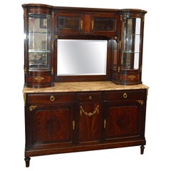 French Vitrine with Marble-Top Mahogany Hand Carved, 19th Century