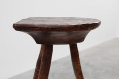 French wabi sabi low tripod stool in solid wood, 1850s