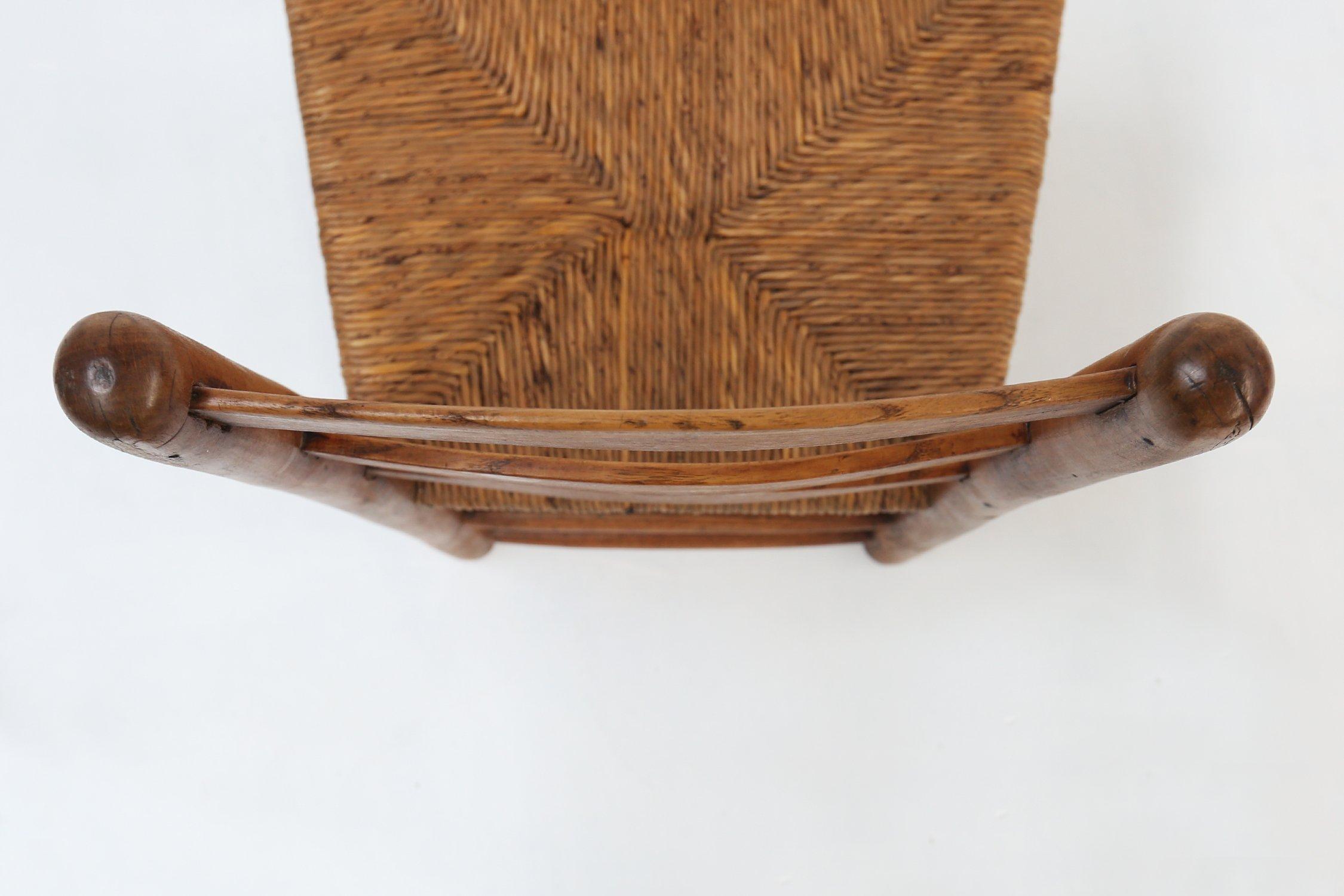 Silla auxiliar francesa Wabi-Sabi de madera y mimbre, años 1850 en venta 1