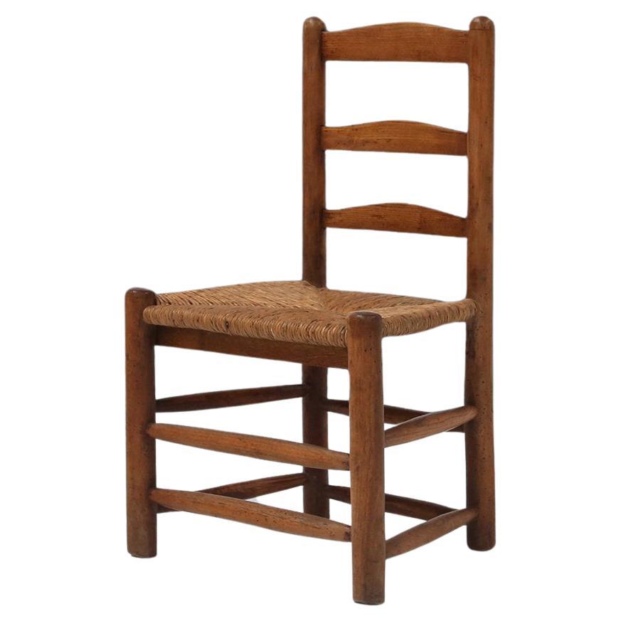 Silla auxiliar francesa Wabi-Sabi de madera y mimbre, años 1850