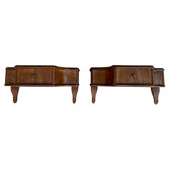 French Wall Bedside Tables in Walnut, 1920s, Set of 2