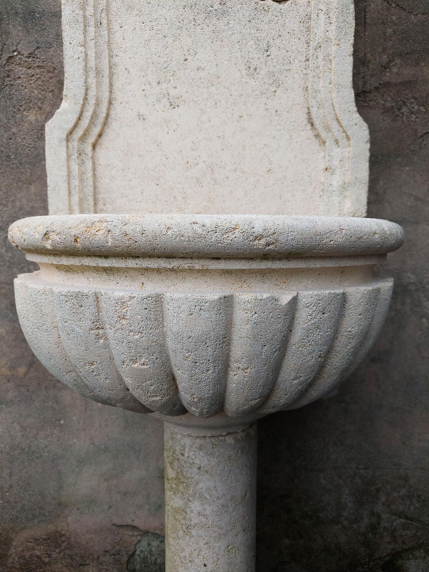 French Wall Fountain made of light Limestone 3