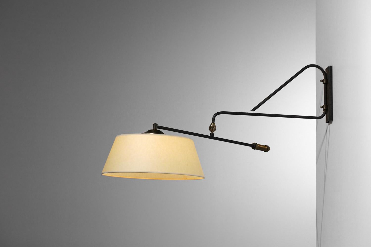 Mid-20th Century French wall lamp 50's orientable in black lacquered metal For Sale