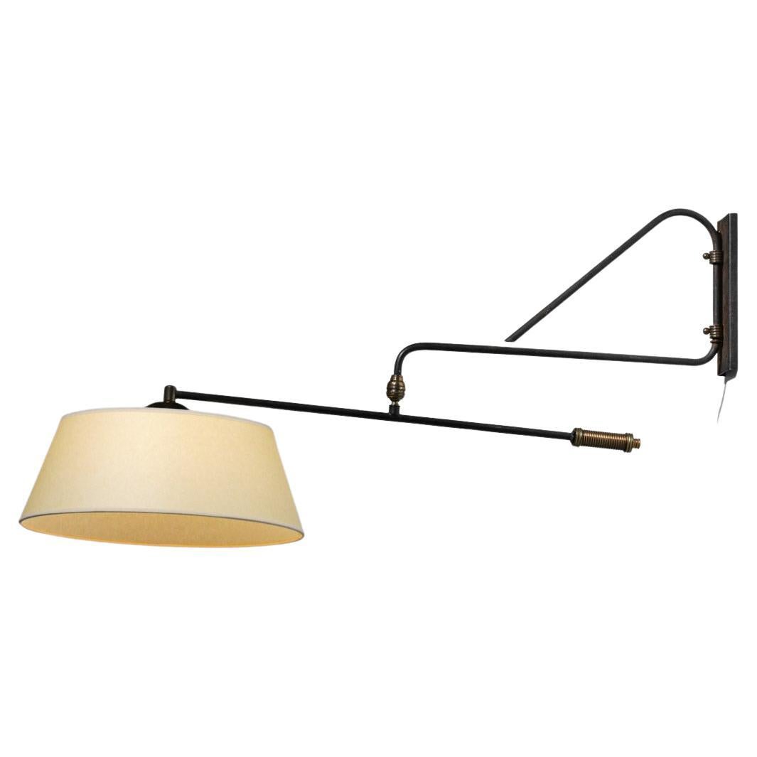 French wall lamp 50's orientable in black lacquered metal For Sale