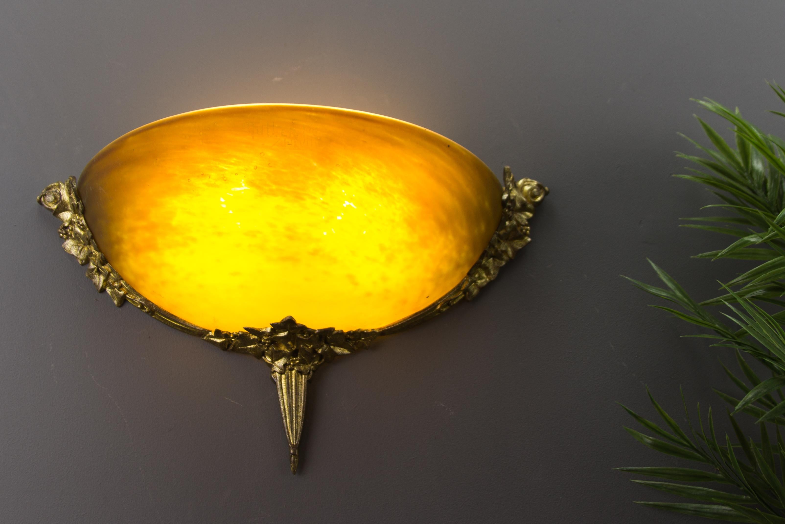 Gilt French Wall Lamp or Sconce Signed by Muller Frères Lunéville, 1920s