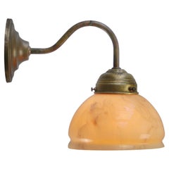 French Wall Lamp Yellow Glass and Brass, Mid-20th Century