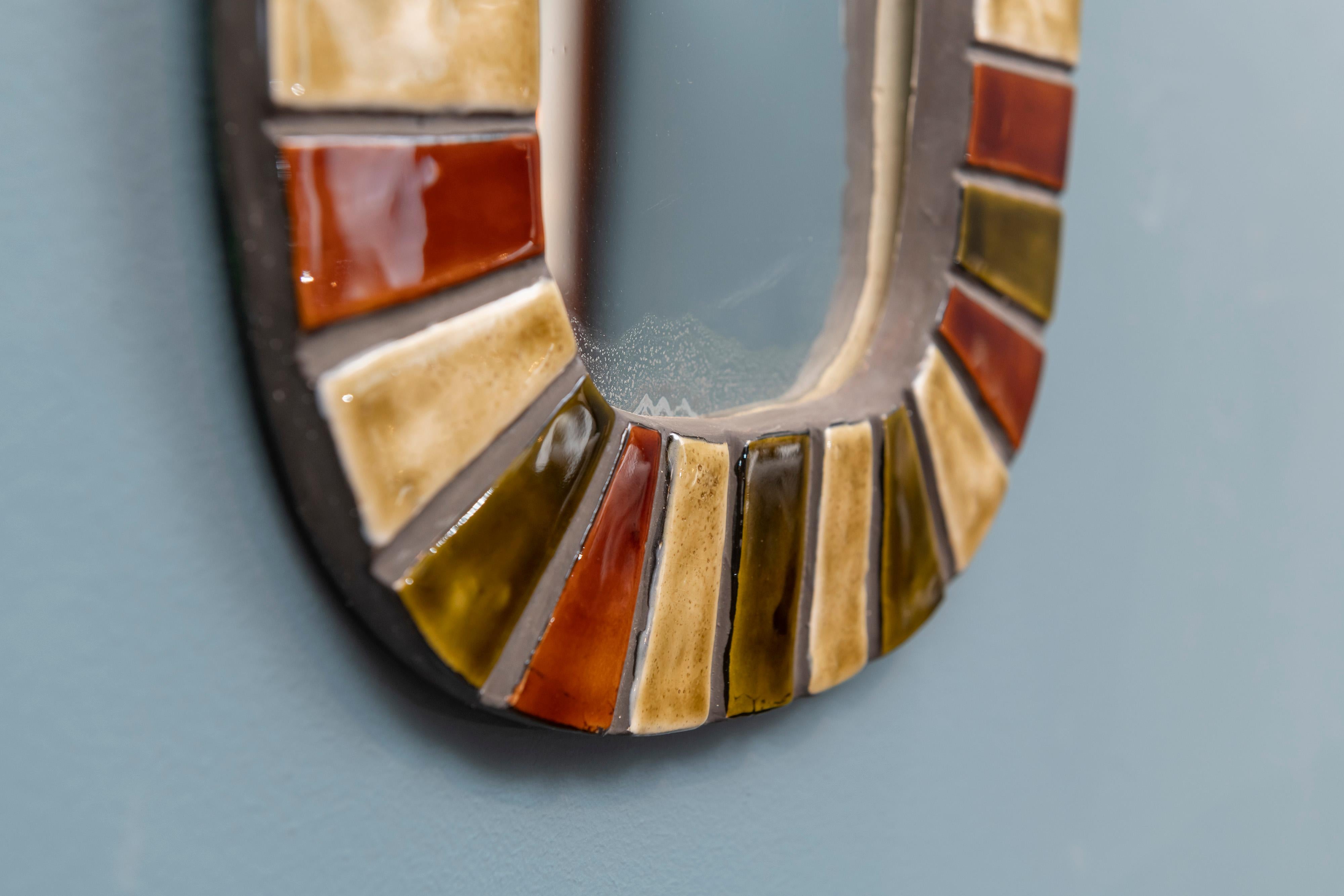 Mid-Century Modern French CeramicWall Mirror by Mithe Espelt For Sale