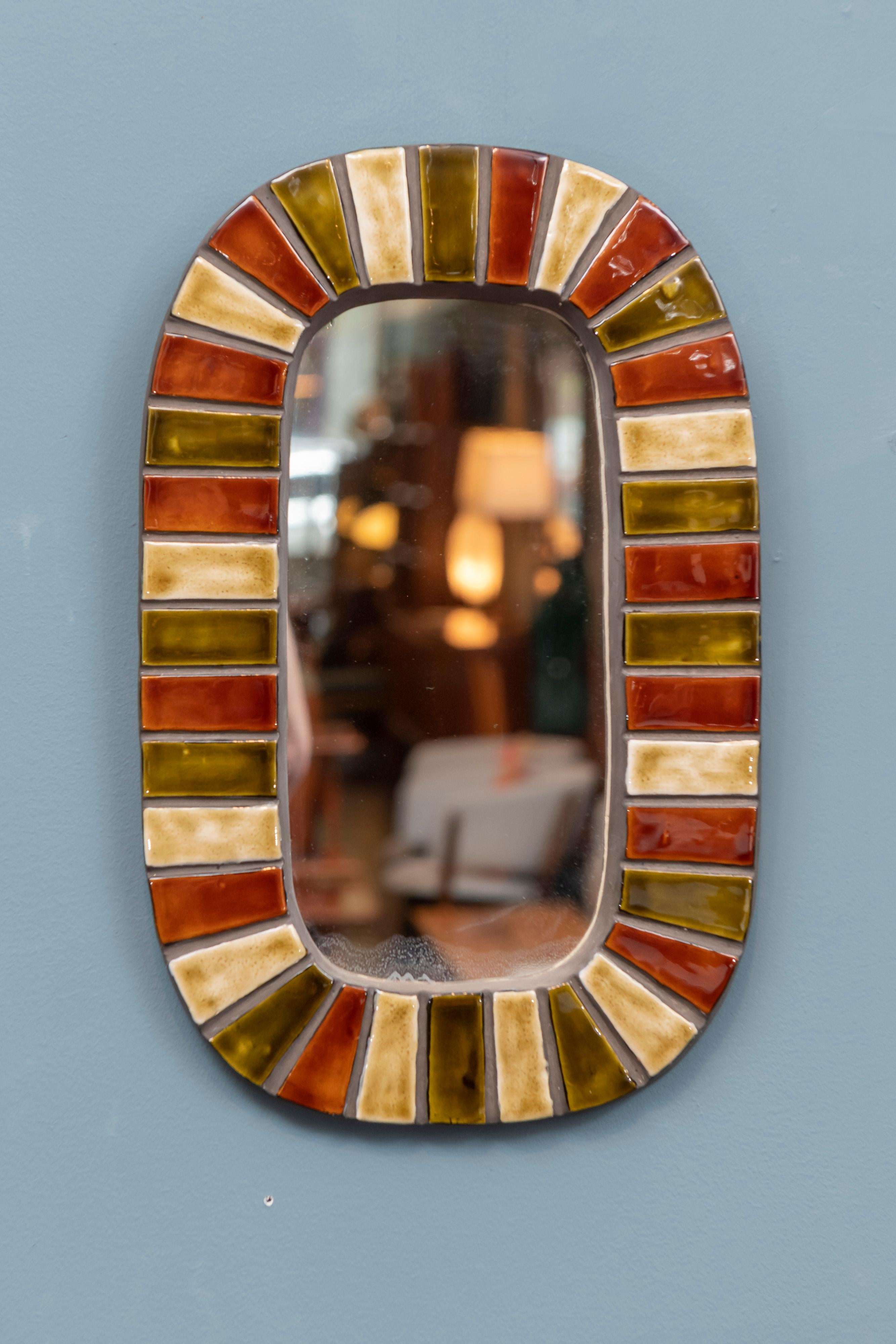 French CeramicWall Mirror by Mithe Espelt In Good Condition For Sale In San Francisco, CA