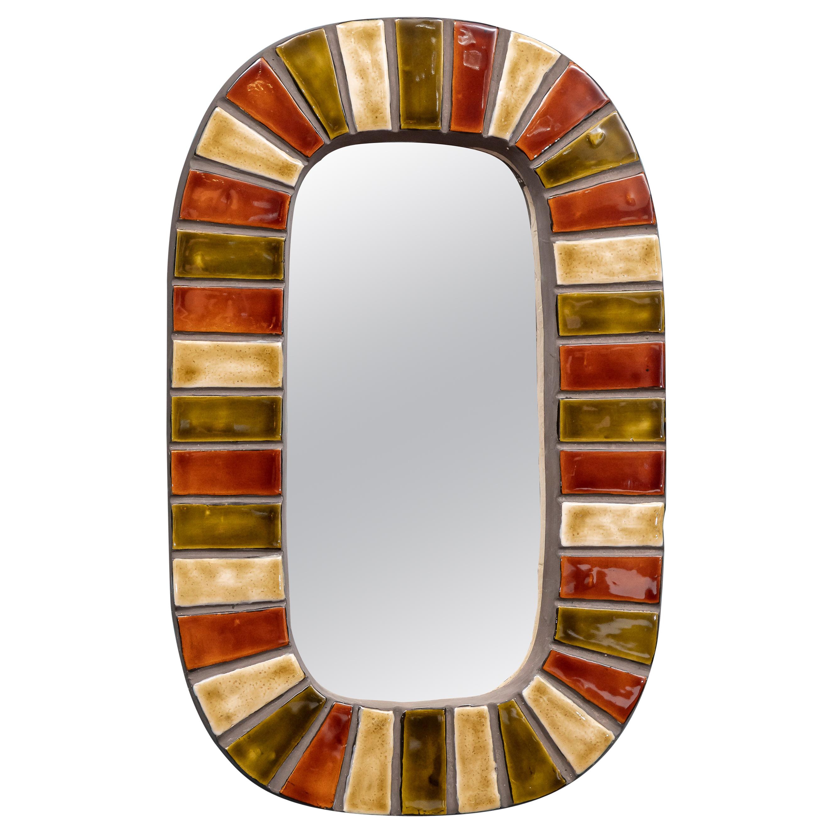 French CeramicWall Mirror by Mithe Espelt For Sale