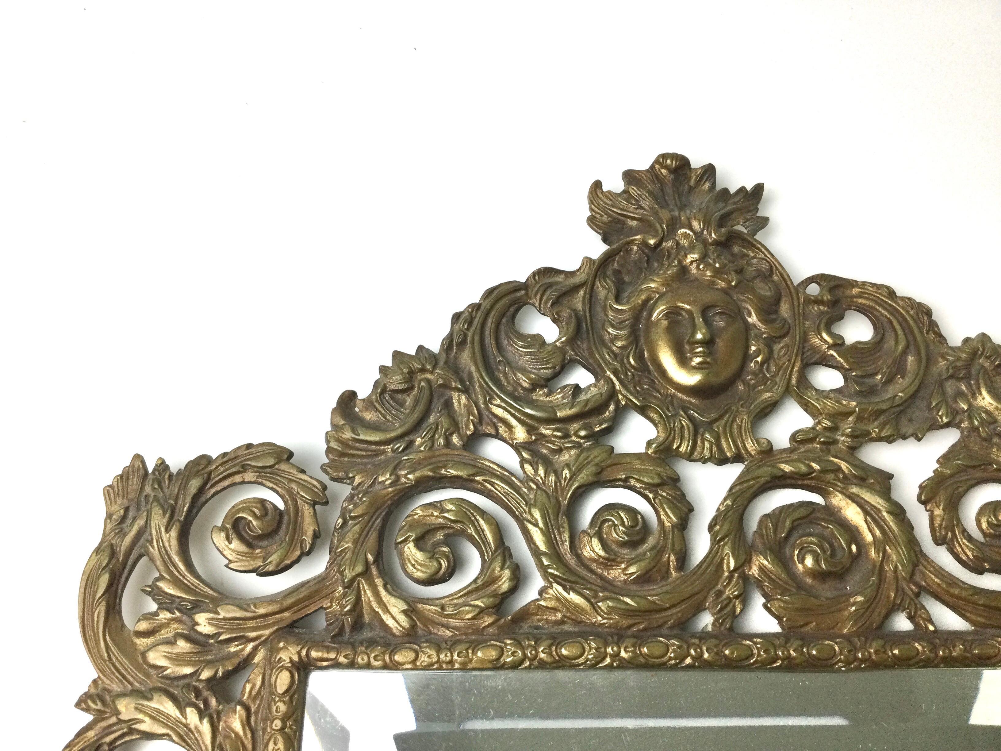 Cast French Wall Mirror Brass Double Light Scones 