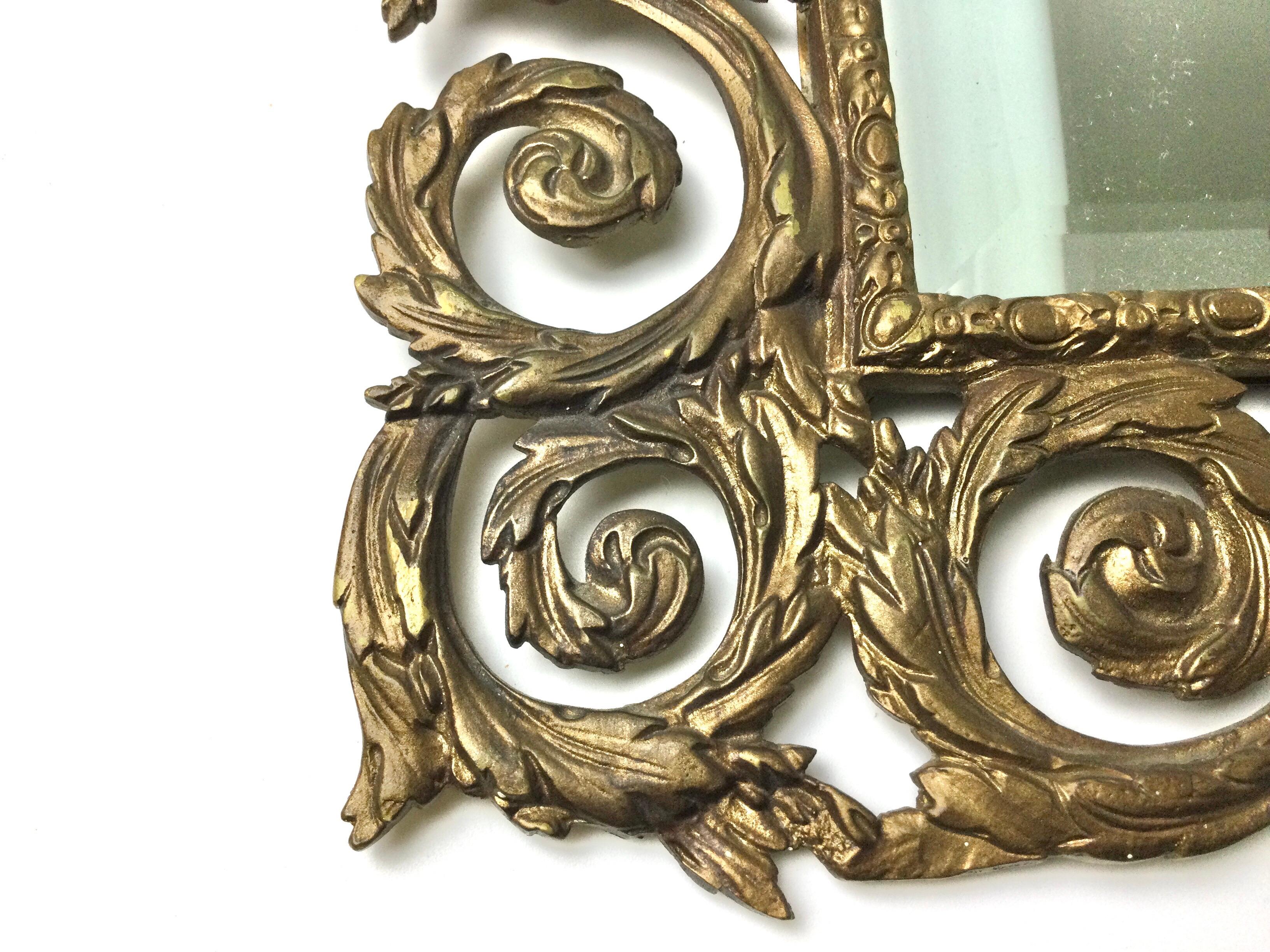20th Century French Wall Mirror Brass Double Light Scones 