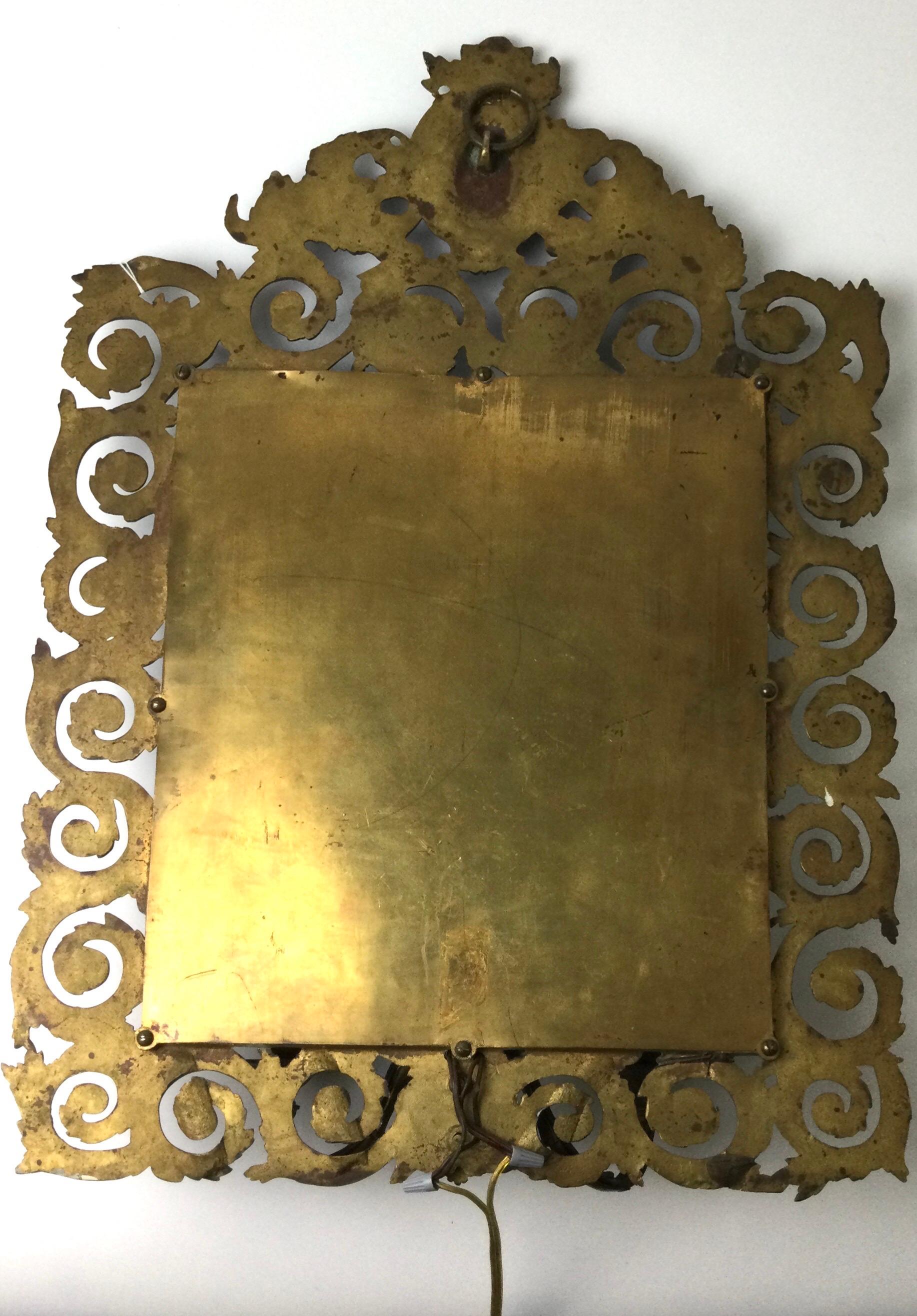 French Wall Mirror Brass Double Light Scones  1