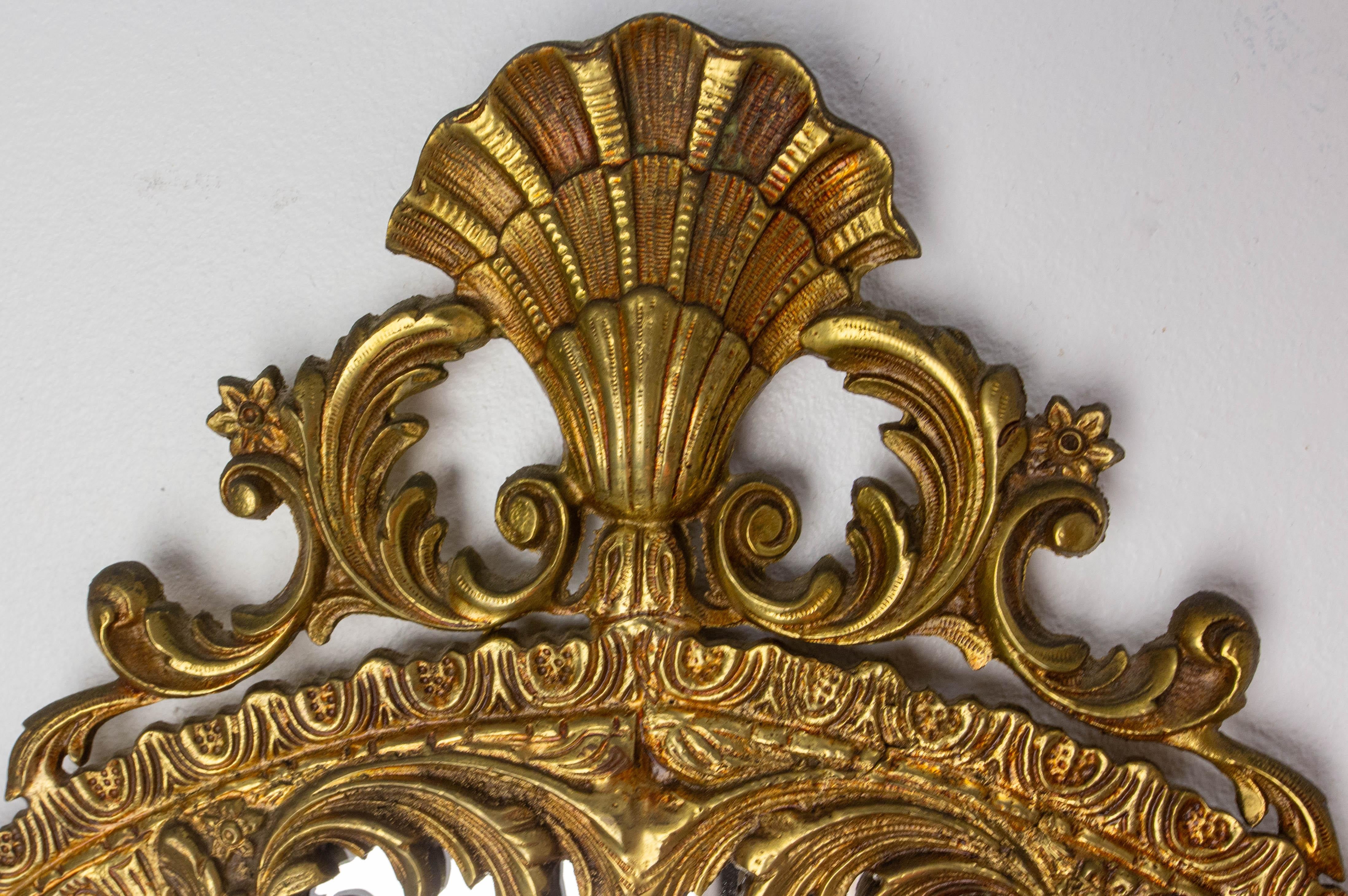 20th Century French Wall Mirror Brass Frame with Rocaille Patterns Louis XV style, circa 1960