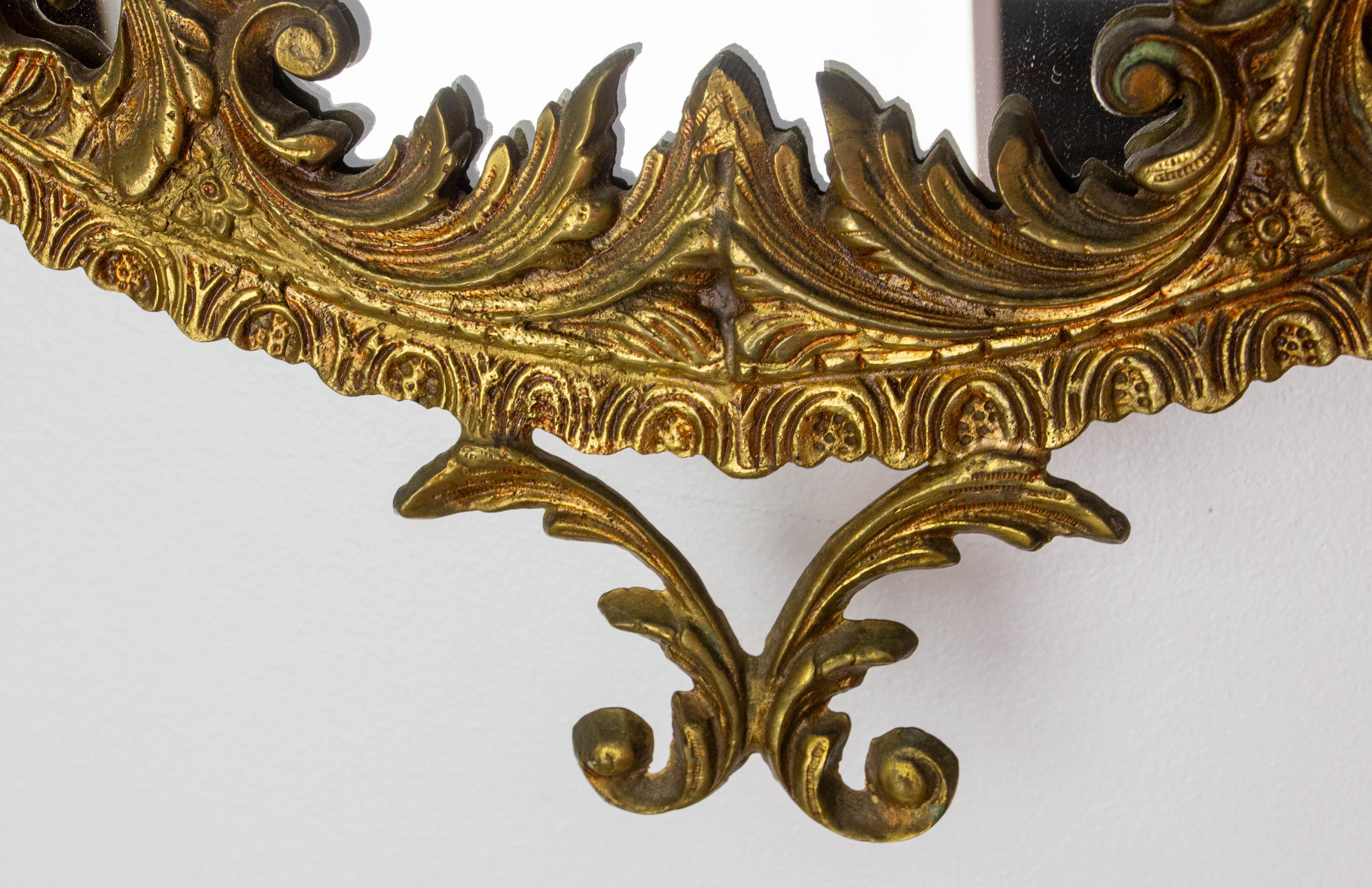 French Wall Mirror Brass Frame with Rocaille Patterns Louis XV style, circa 1960 1