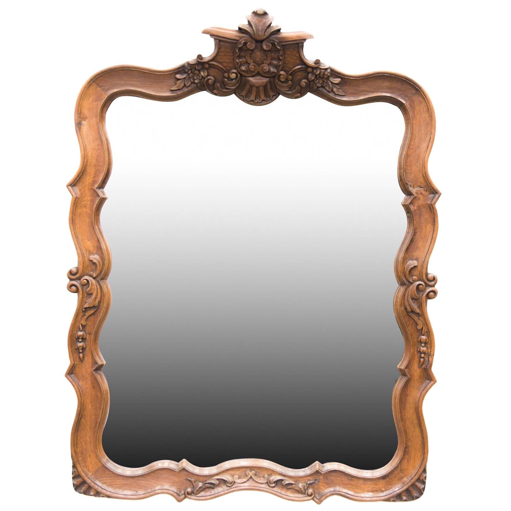 French Wall Mirror Made of Oak, Louis XV Style, Early 19th Century
