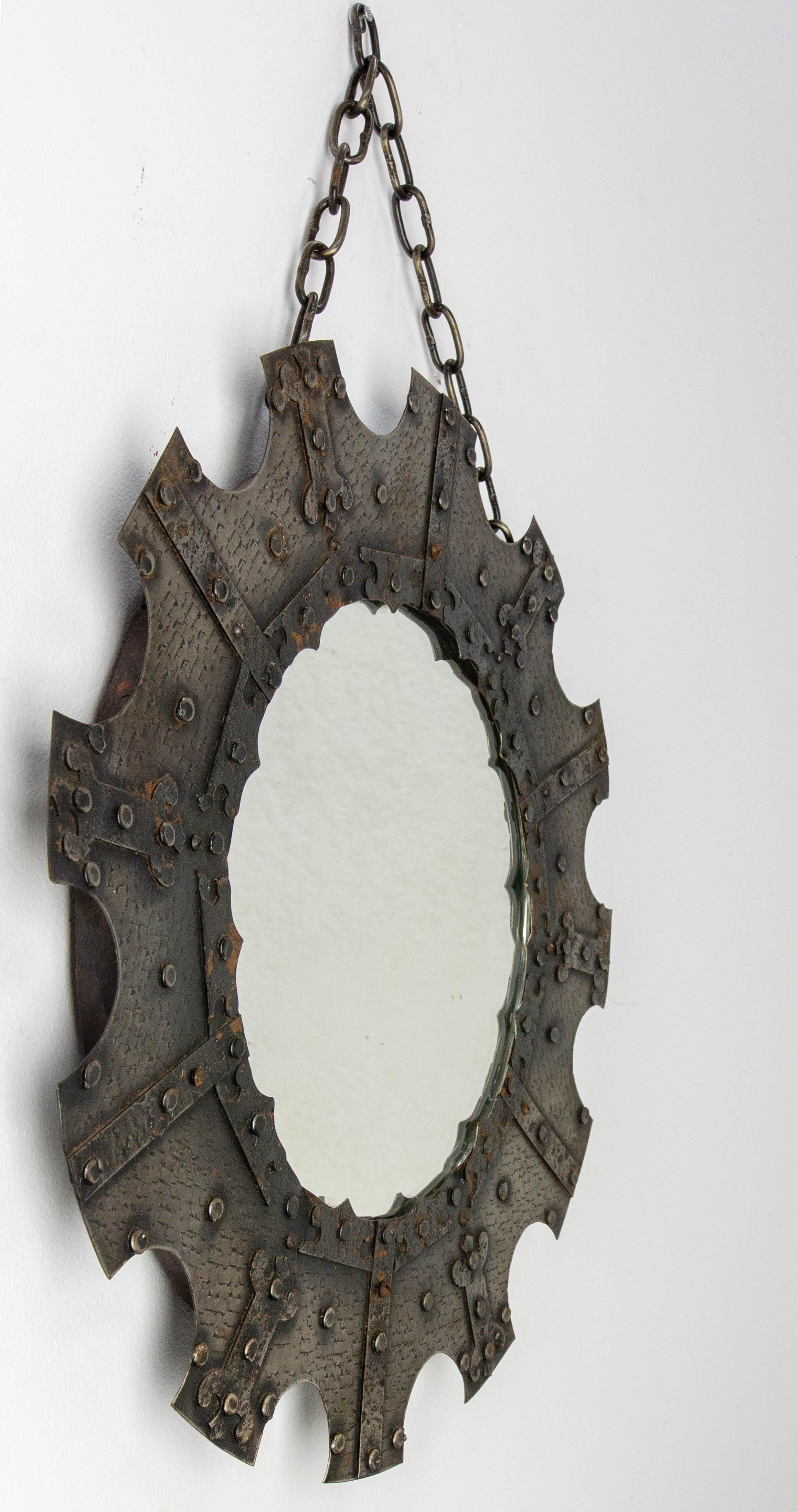 Gothic Revival French Wall Mirror Metai Frame in the Neogothic Style, circa 1960 For Sale