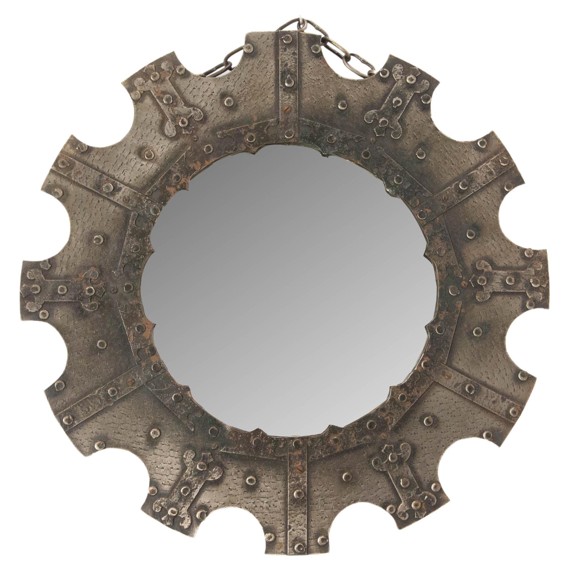 French Wall Mirror Metai Frame in the Neogothic Style, circa 1960 For Sale