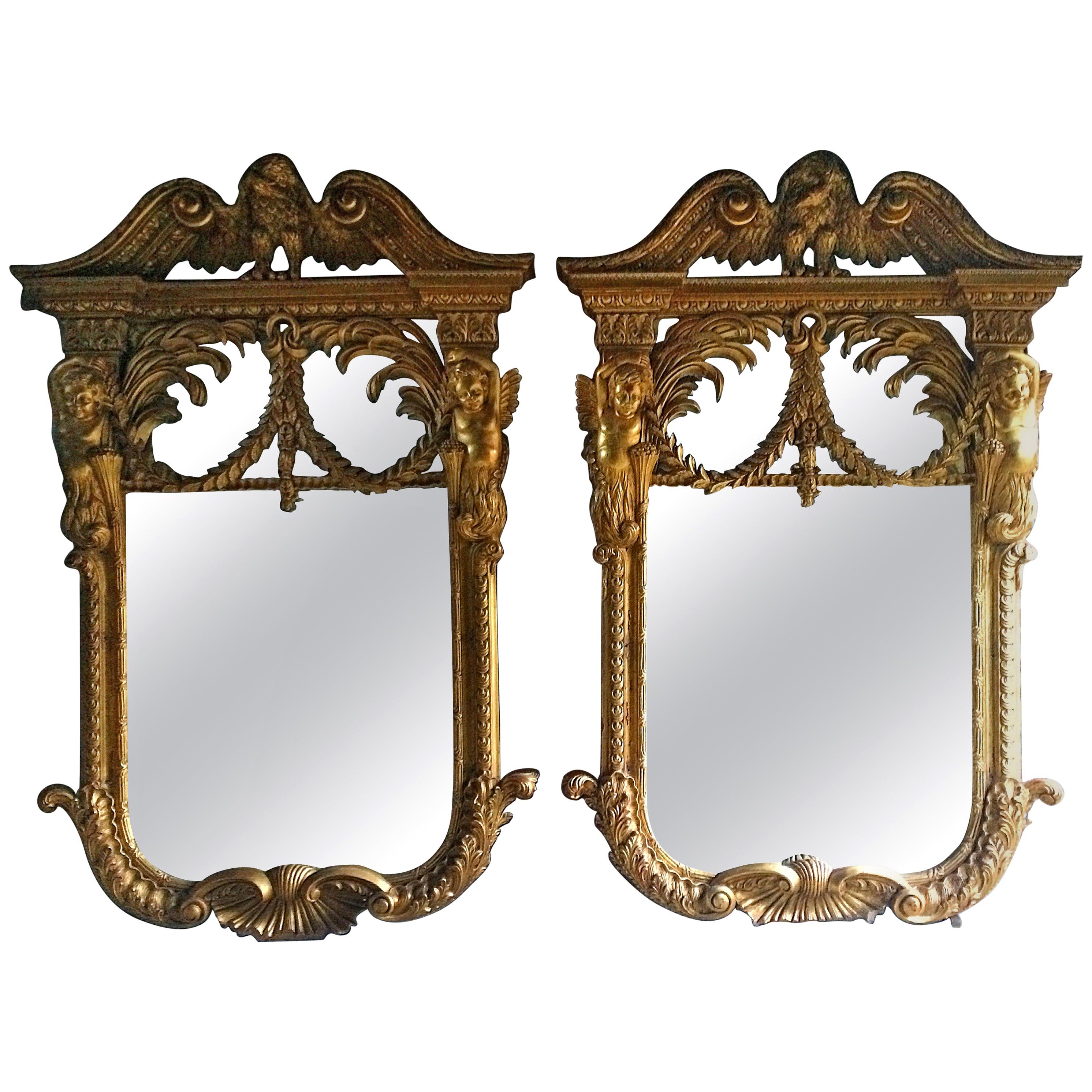 French Wall Mirrors Giltwood Antique William Kent Style Rococo