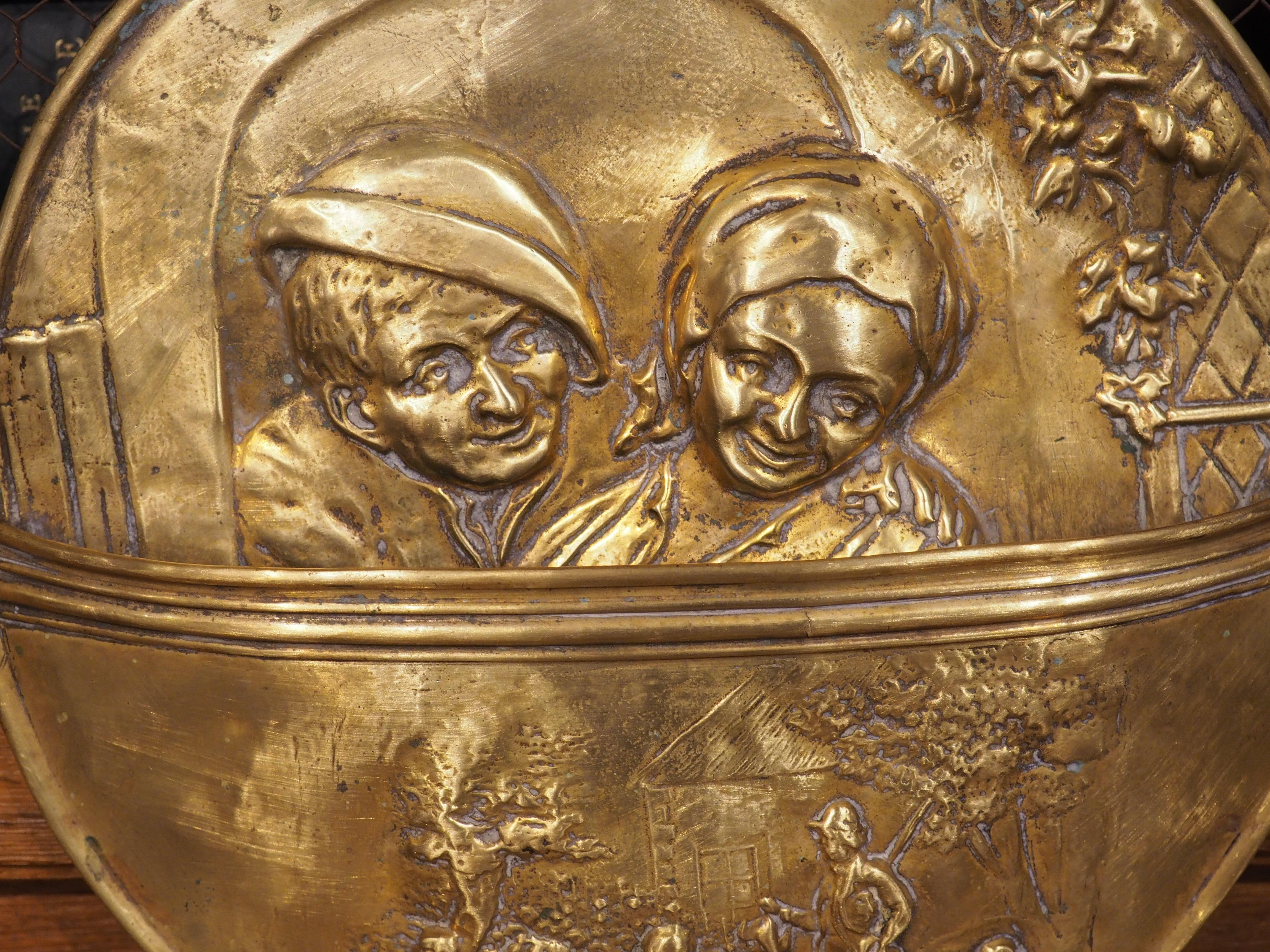 Repoussé French Wall Mount Brass Repousse Letter Pocket, Circa 1890