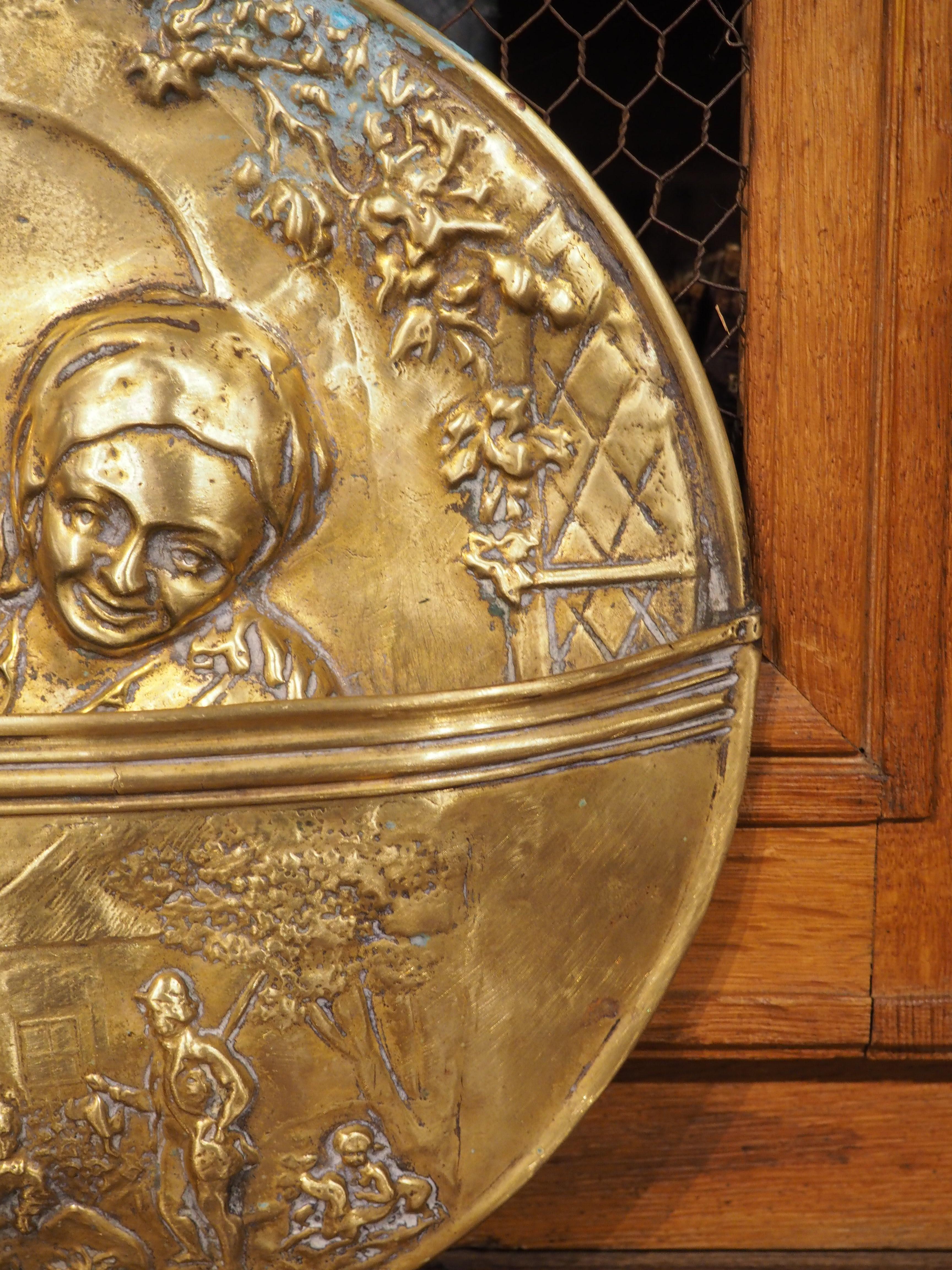 French Wall Mount Brass Repousse Letter Pocket, Circa 1890 In Good Condition In Dallas, TX