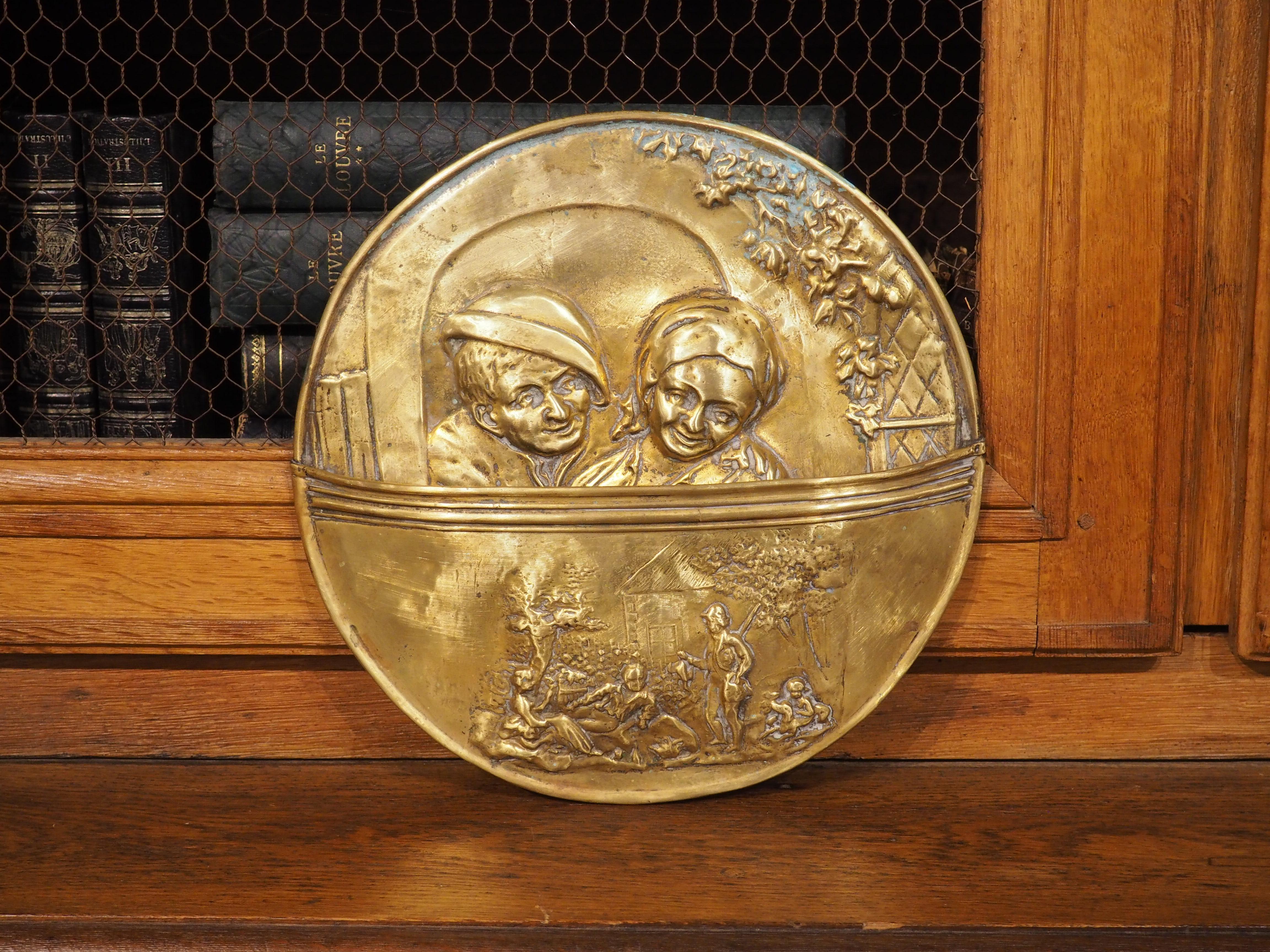 French Wall Mount Brass Repousse Letter Pocket, Circa 1890 2