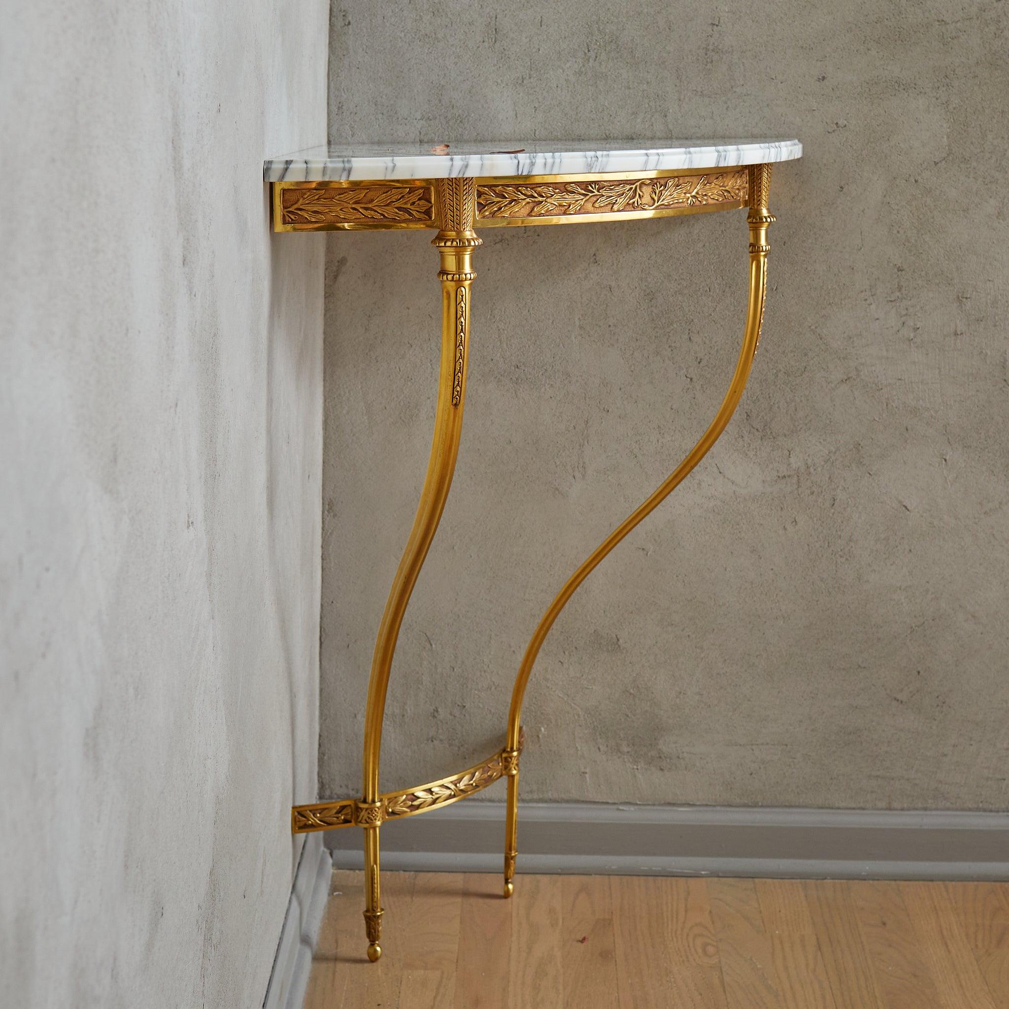 Francese Console angolare francese a parete con piano in marmo di Carrara 1950s - 2 disponibili in vendita