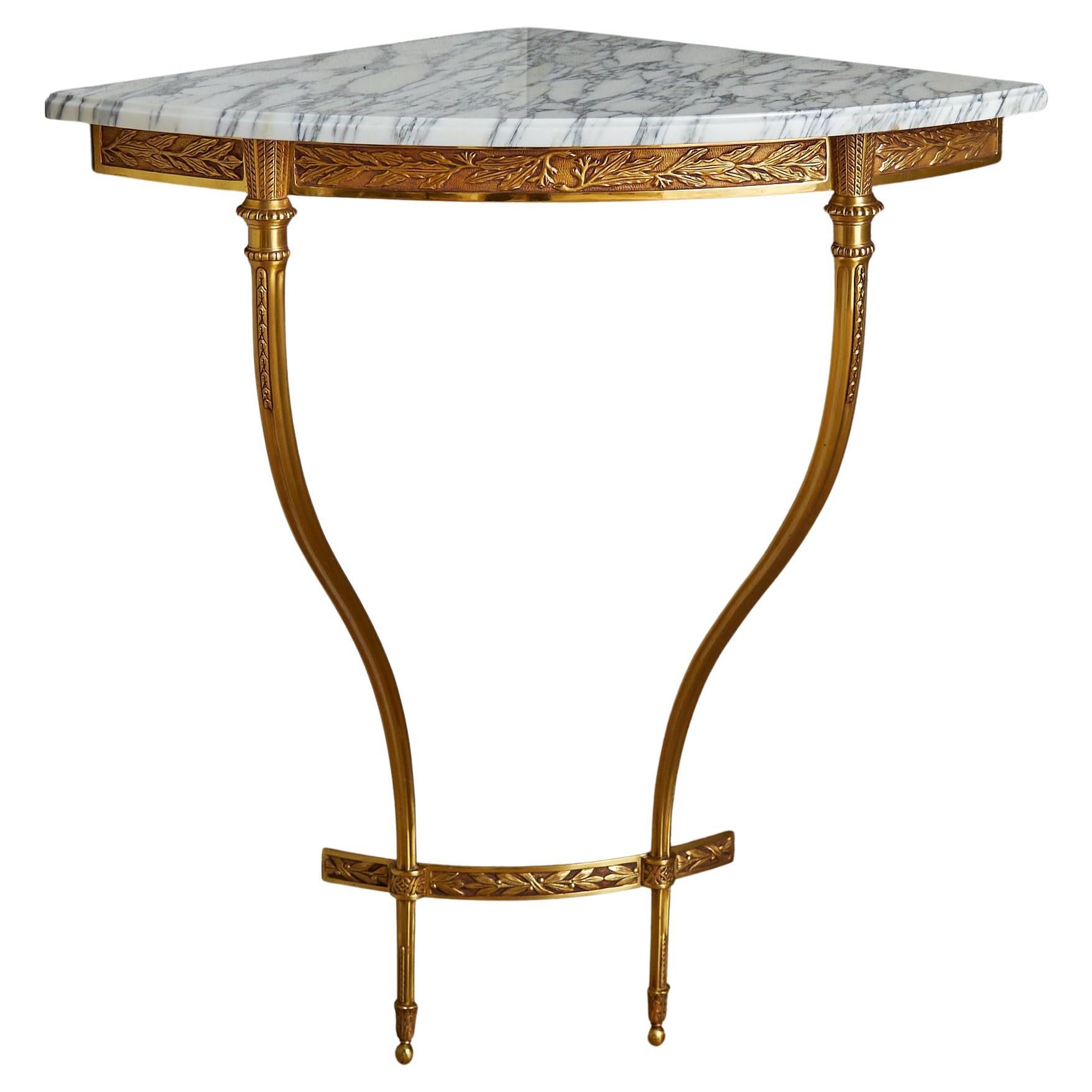 Console angolare francese a parete con piano in marmo di Carrara 1950s - 2 disponibili
