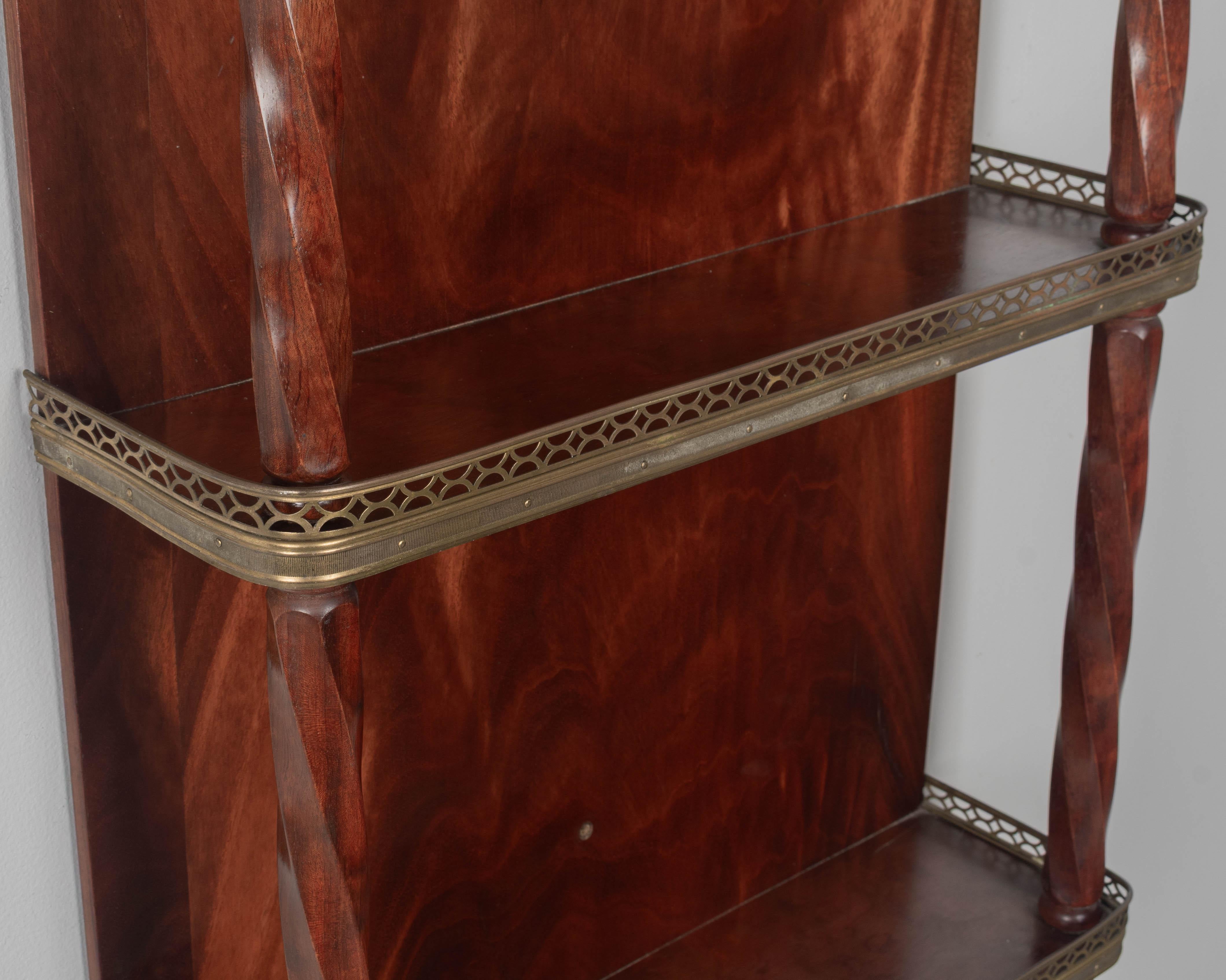 Brass French Wall-Mounted Mahogany Shelf For Sale