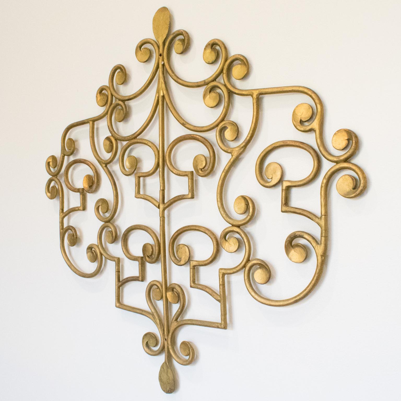 20th Century French Wall Mounted Ornament Gilt Metal Coat Rack Hanger