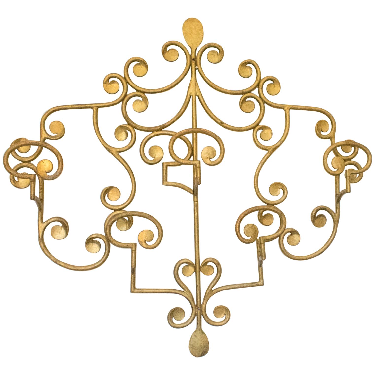 French Wall Mounted Ornament Gilt Metal Coat Rack Hanger