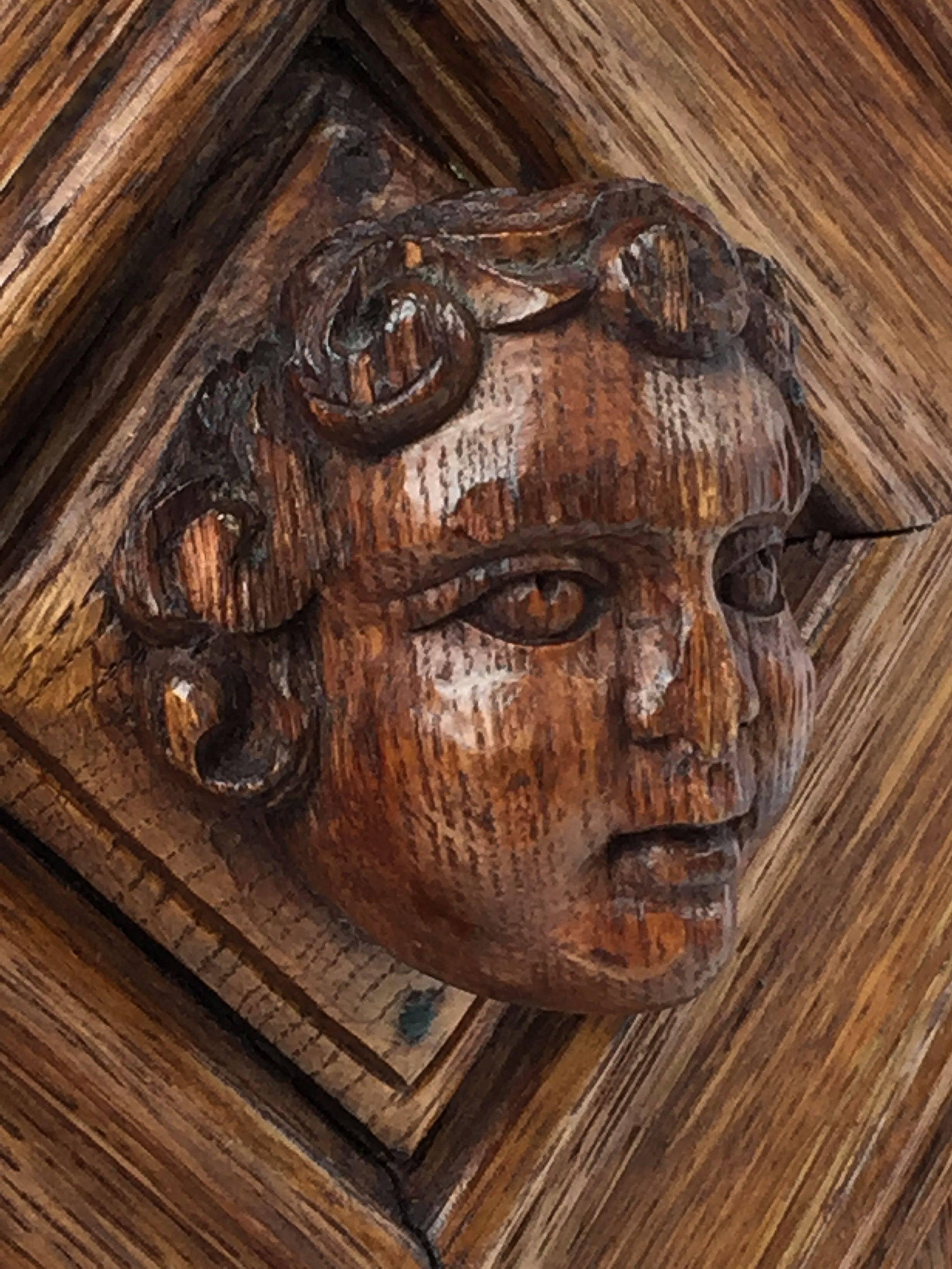 Wood French Wall Panel of Oak with Bust of Bacchus