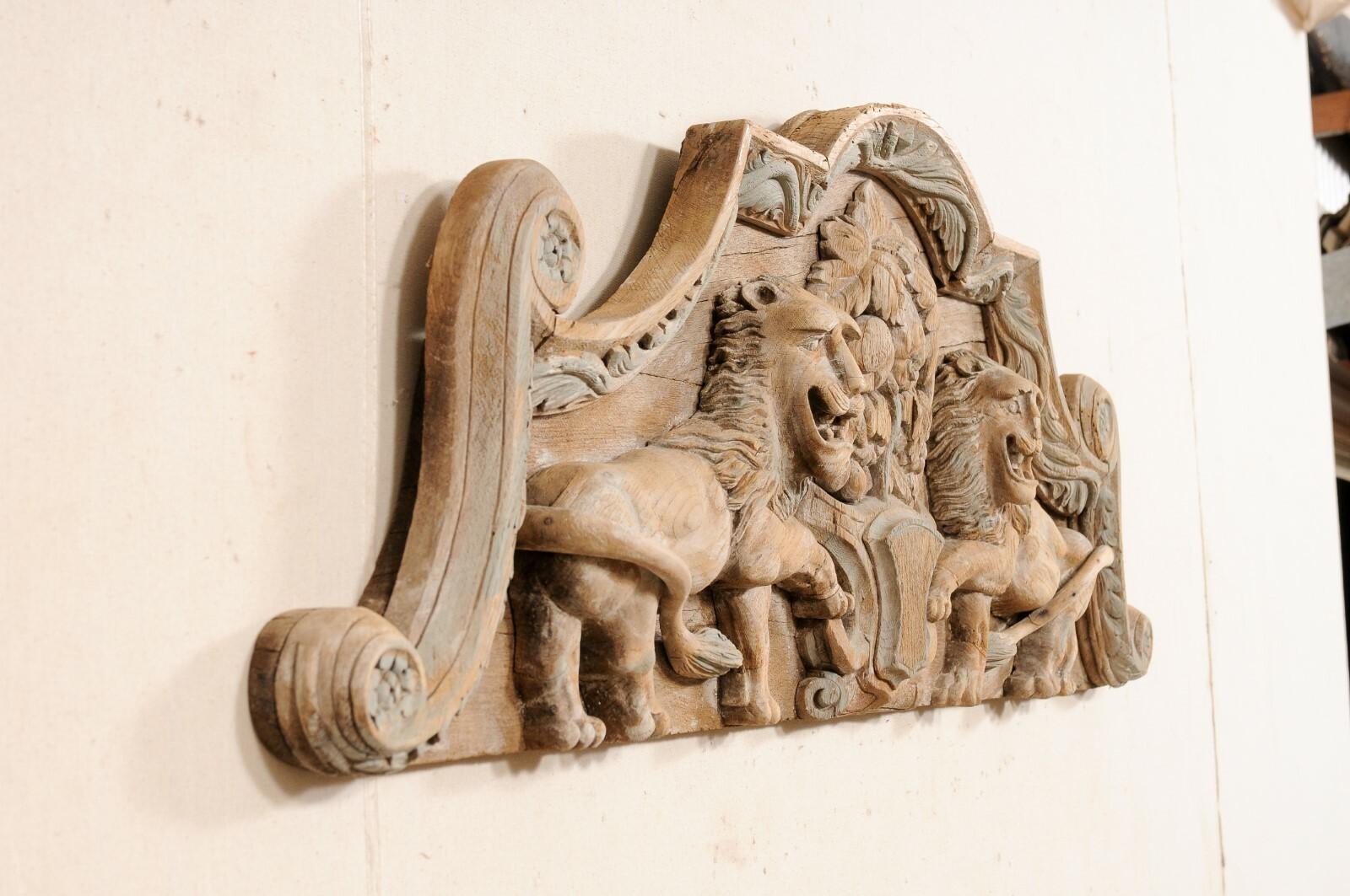 French Wall Plaque w/Carved Lions, 19th C.  For Sale 1